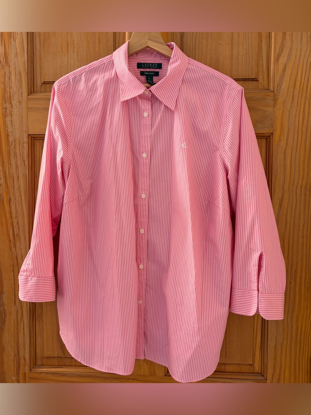 Lauren Ralph Lauren women's LS button front shirt pink/white size 1X